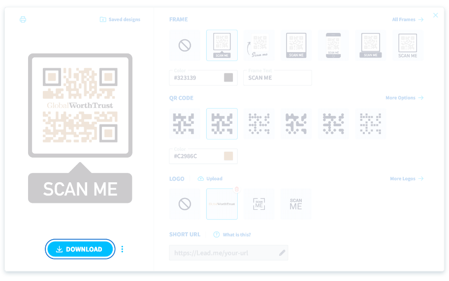 Click on the download button to select different file formats for your QR Code design.