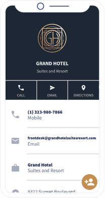 A QR Code landing page that contains all contact information for a hotel such as location, phone number, and email address.