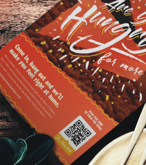 Menu bawa pulang restoran dengan QR Code yang menampilkan menu versi PDF saat dipindai.