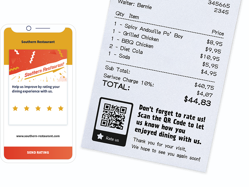 Ide QR Code pada tanda terima dengan halaman landing yang meminta peringkat dari pelanggan