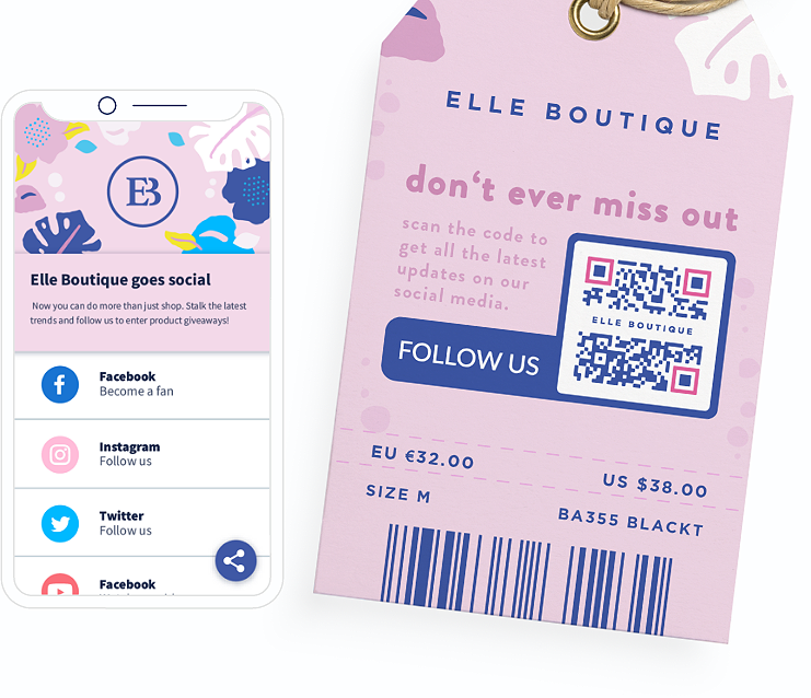 Ide QR Code pada label pakaian dengan halaman landing yang menampilkan semua saluran media sosial di satu halaman